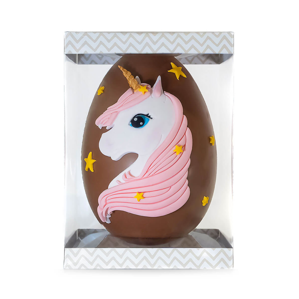 Σοκολατένιο Πασχαλινό Αυγό ντυμένο με ζαχαρόπαστα σε σχέδιο Μονόκερος.